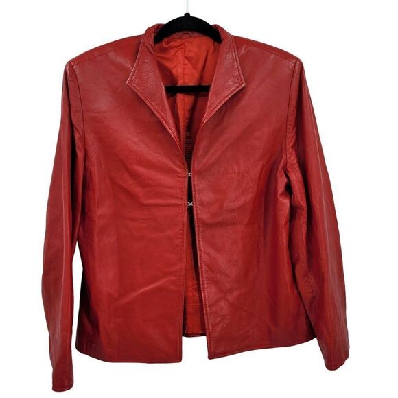 Vtg 80's Womens Athos Jacket Leather Bikercore Sleek Blazer Florence Italy Red L - Picture 1 of 14
